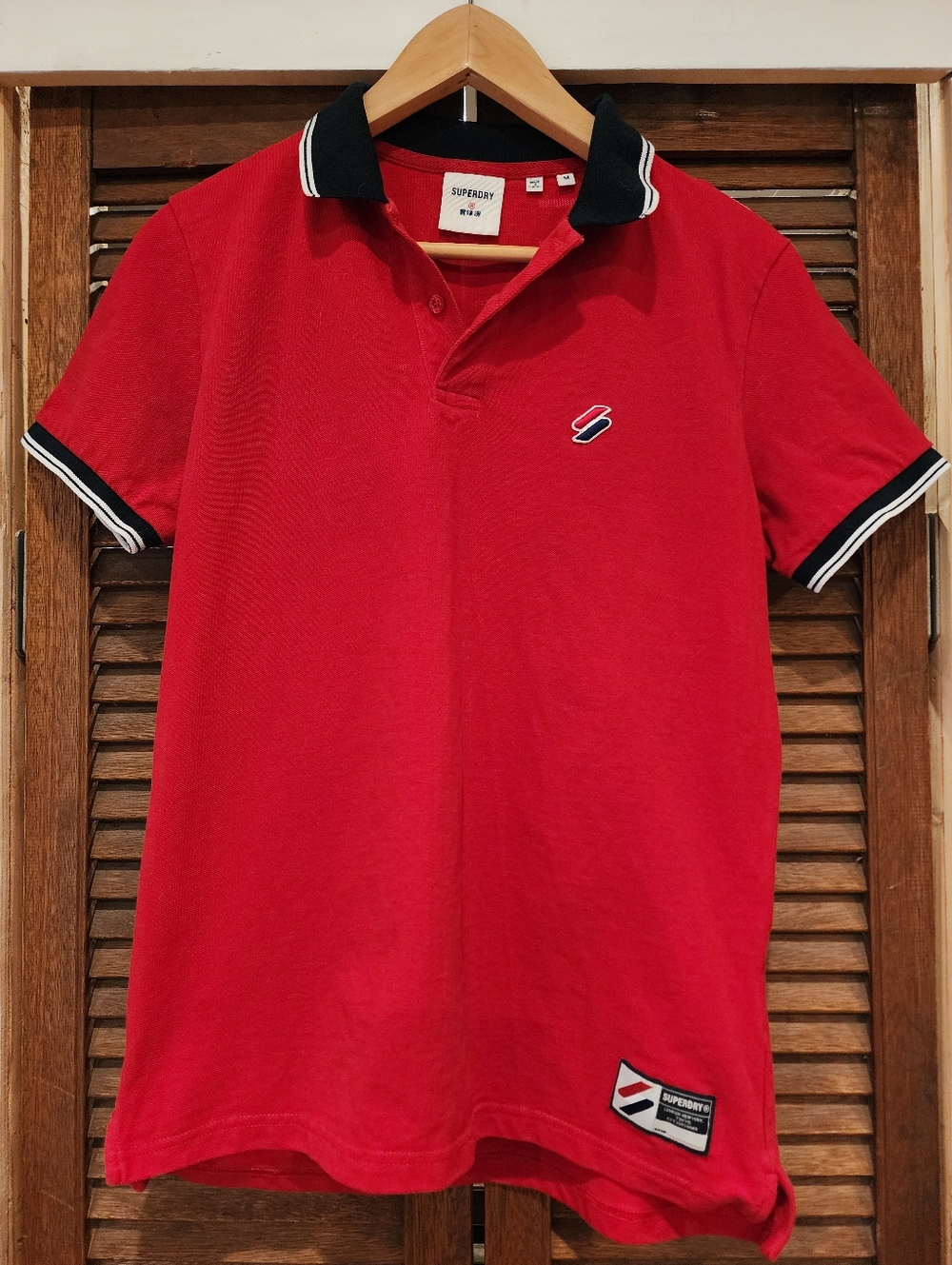 Superdry Men's Red Polo Shirt with Contrast Collar